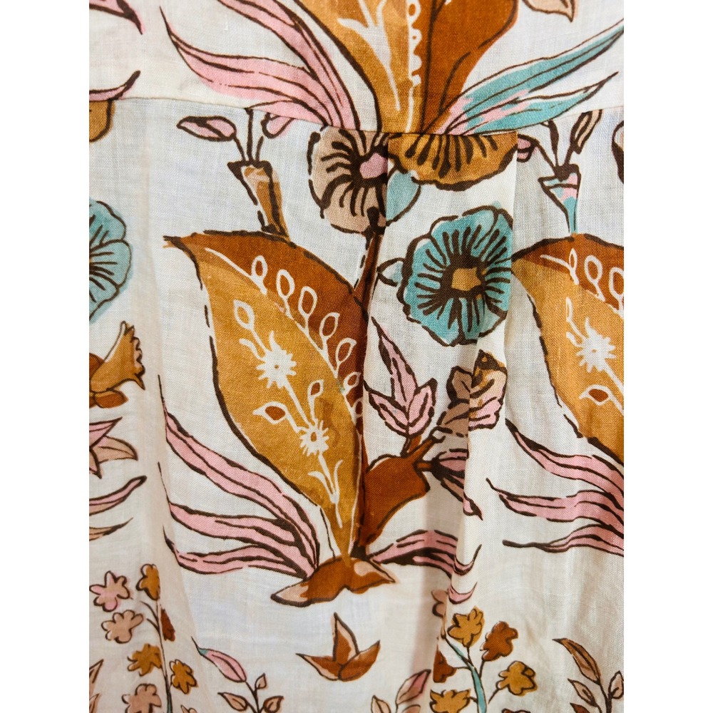 Spartina 449 Claudette Woven Blouse Size L Mercer House Woodblock Floral Cream - Picture 7 of 9
